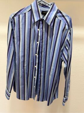 Claiborne Men’s Blue and purple Vertical Stripe Dress Shirt